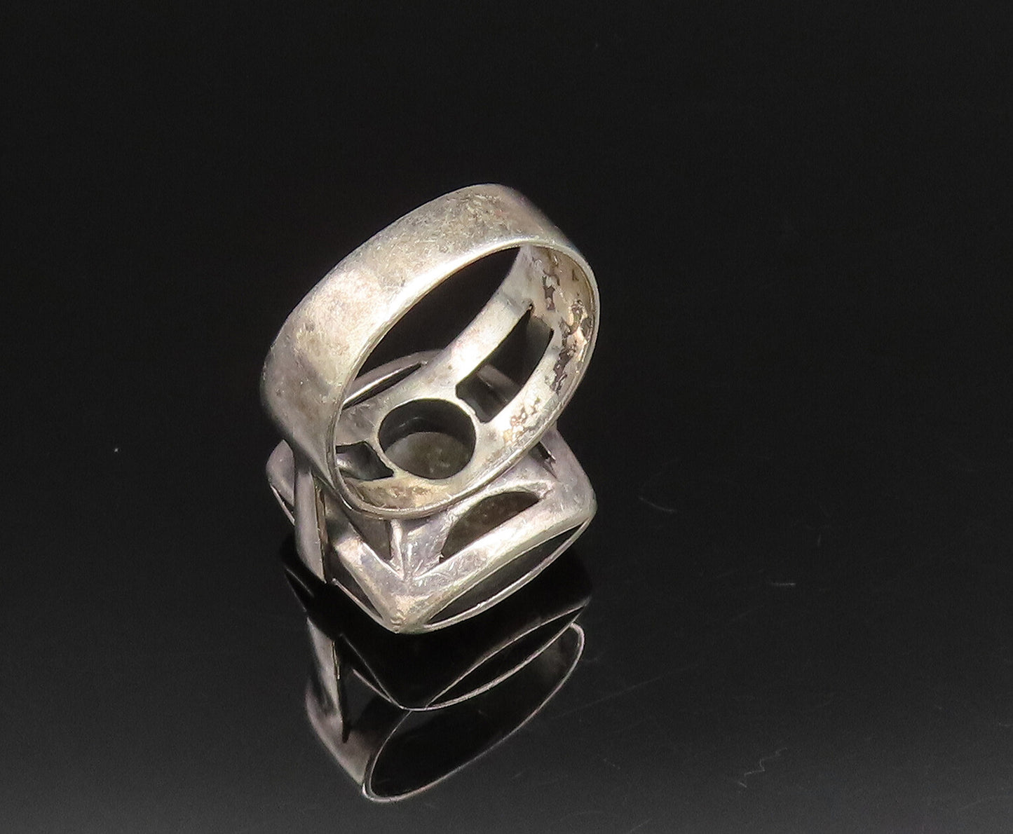 14K GOLD & 925 Silver  Vintage Two Tone 3D Squared Frame Ring Sz 8  RG25683