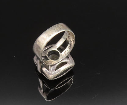 14K GOLD & 925 Silver  Vintage Two Tone 3D Squared Frame Ring Sz 8  RG25683