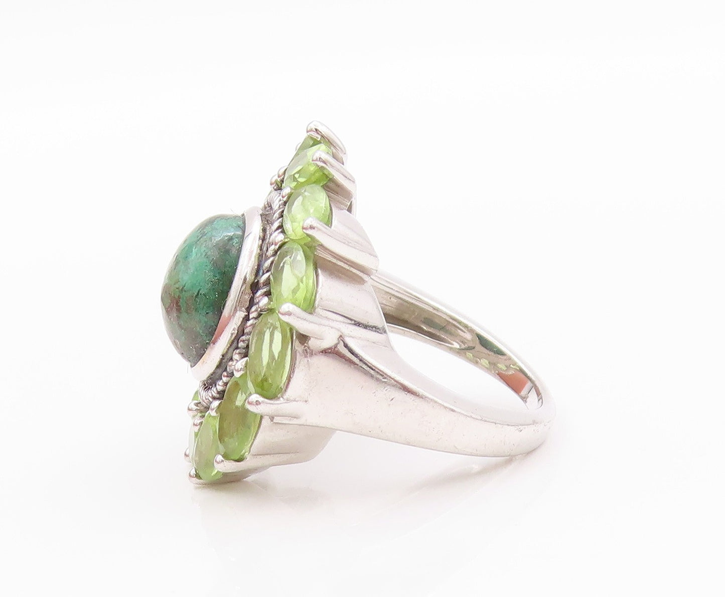 925 Sterling Silver Vintage Ring Eilat Halo Peridot Roped Flower Sz 5.5  RG32349