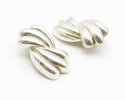 925 Sterling Silver  Vintage Shiny Fluted Non Pierce Drop Earrings  EG5475