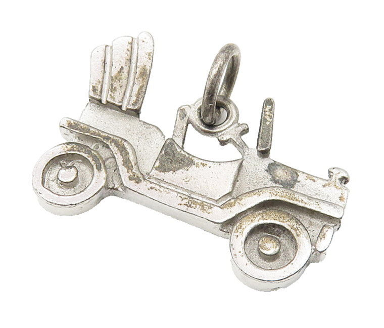 925 Sterling Silver  Vintage Dark Tone Old Fashioned Car Motif Pendant  PT8409