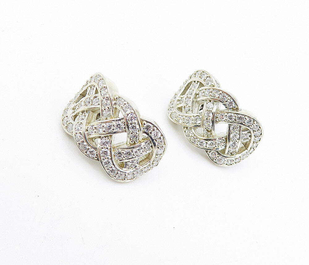 925 Sterling Silver  Vintage Cubic Zirconia Pretzel Knot Drop Earrings  EG2448