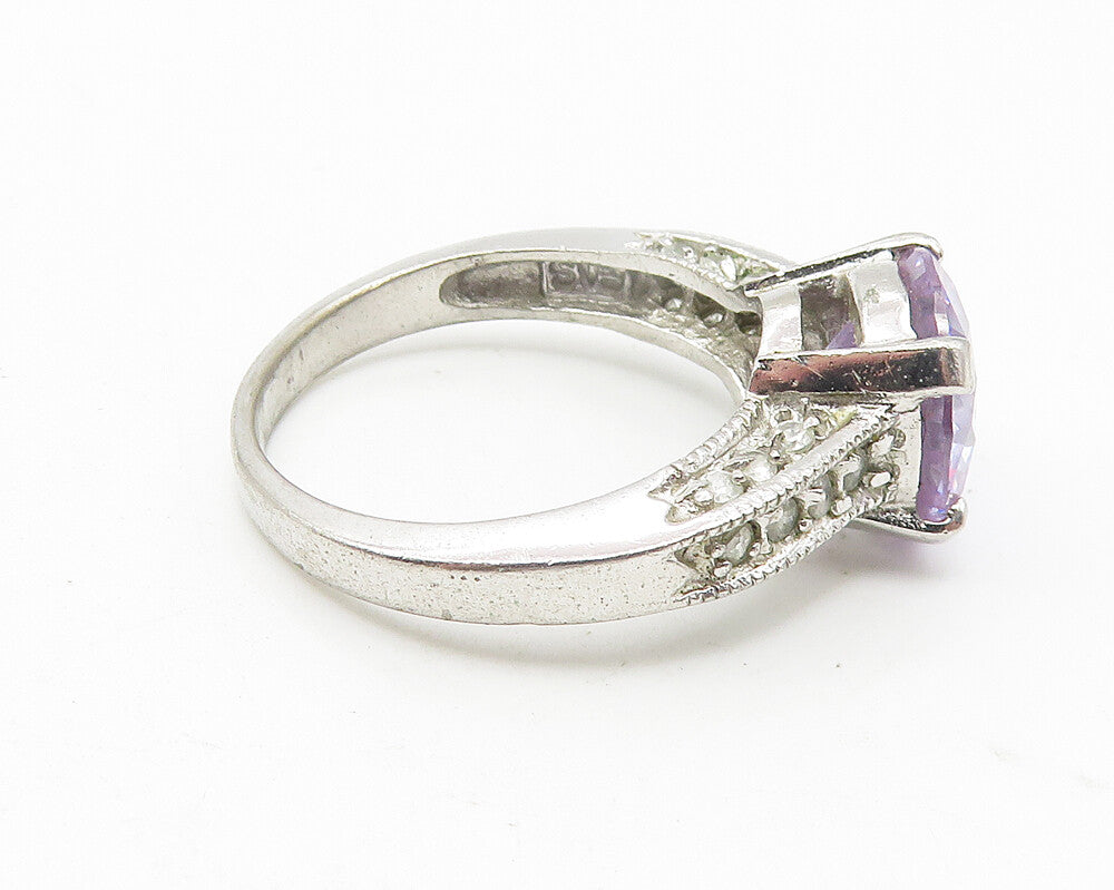 925 Sterling Silver  Purple Cubic Zirconia Solitaire Accent Ring Sz 7  RG11332