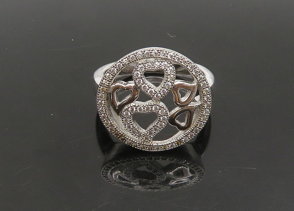 925 Sterling Silver   Vintage Topaz Open Love Hearts Band Ring Sz 7  RG23146