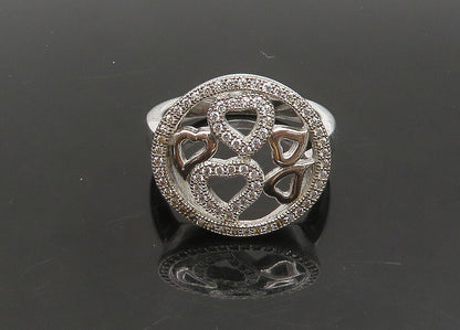 925 Sterling Silver   Vintage Topaz Open Love Hearts Band Ring Sz 7  RG23146