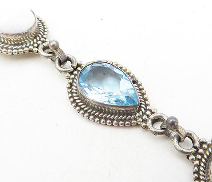 925 Sterling Silver  Vintage Agate & Blue Topaz Twist Chain Bracelet  BT3797