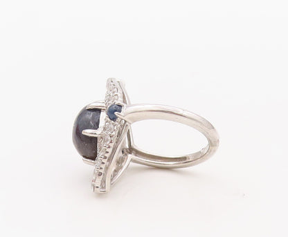 925 Sterling Silver Vintage Ring Diamonds Shape CZ & Gemstones  Sz 7  RG30595