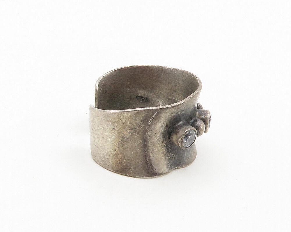 925 Sterling Silver  Vintage Cubic Zirconia Oxidized Band Ring Sz 7.5  RG18682