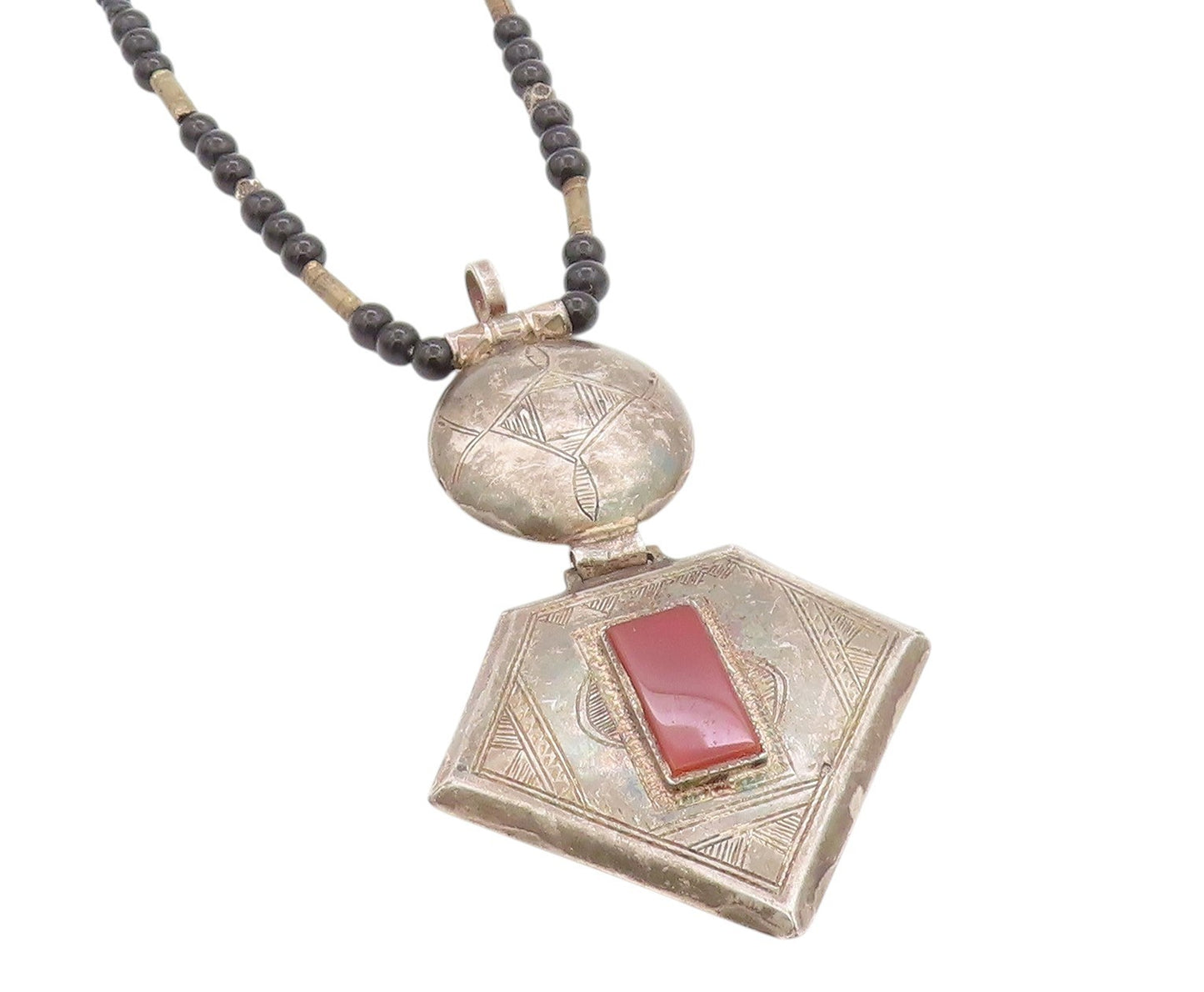 925 Sterling Silver Vintage Necklace Antique Carnelian & Onyx Chain  NE4588