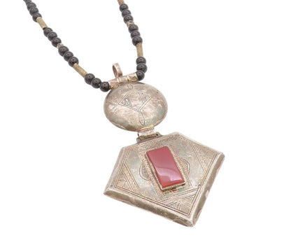 925 Sterling Silver Vintage Necklace Antique Carnelian & Onyx Chain  NE4588