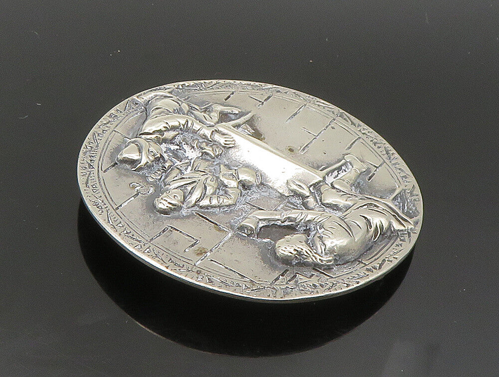 925 Sterling Silver  Vintage Tavern Scenery Round Brooch Pin  BP9355