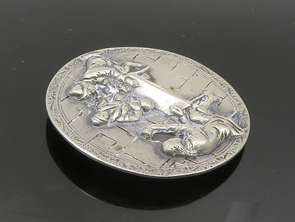 925 Sterling Silver  Vintage Tavern Scenery Round Brooch Pin  BP9355