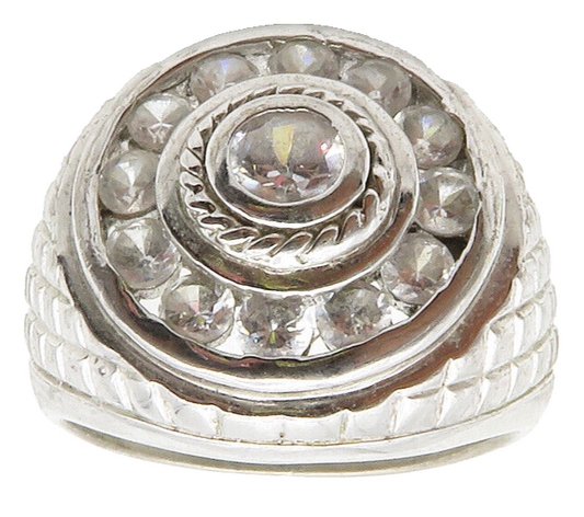 925 Sterling Silver  Vintage Cubic Zirconia Round Cocktail Ring Sz 10  RG13835