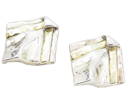 925 Sterling Silver  Vintage Modernist Sculpted Non Pierce Earrings  EG4282