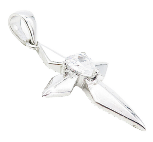 925 Sterling Silver  Cubic Zirconia Love Heart Religious Cross Pendant  PT6335