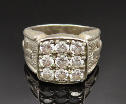 925 Silver  Vintage Cubic Zirconia Religious Cross Signet Ring Sz 9  RG24872