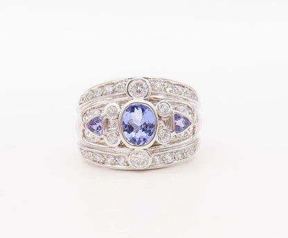 925 Sterling Silver Vintage Ring Carved Blue & White Topaz Inlay  Sz 7 RG30604