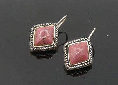 925 Sterling Silver  Vintage Rhodonite Diamond Shape Drop Earrings  EG10073