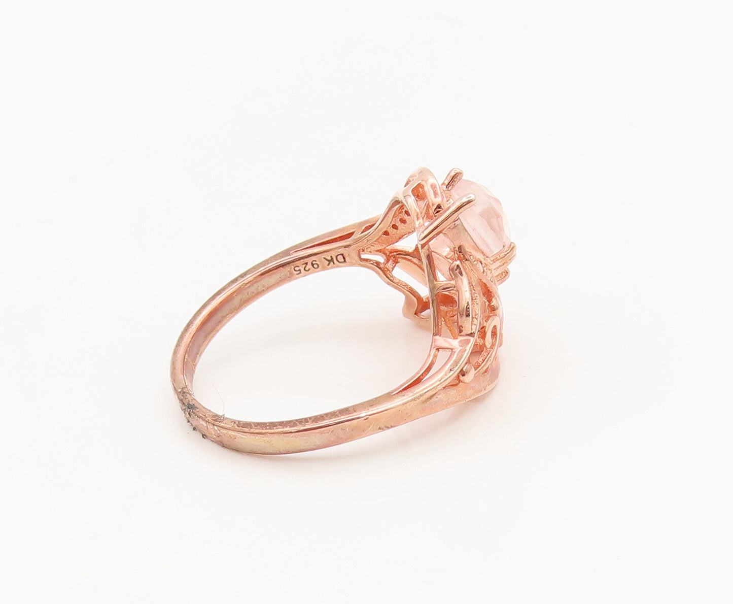 925 Silver  Vintage Swirly Carved Diamonds Quartz Leaf Ring Sz 8  RG26946