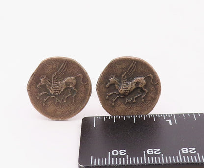 925 Sterling Silver  Vintage Rustic Flying Horse Round Cufflinks  TR2764