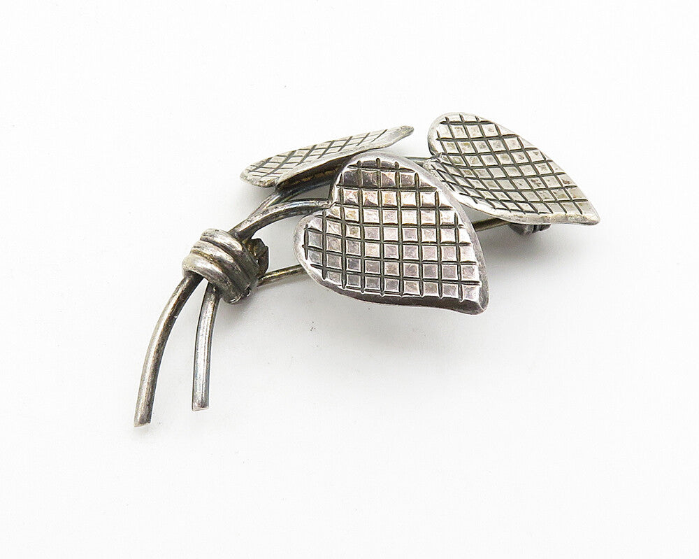 925 Sterling Silver  Vintage Shiny Cross Etched Flower Bunch Brooch Pin BP4236