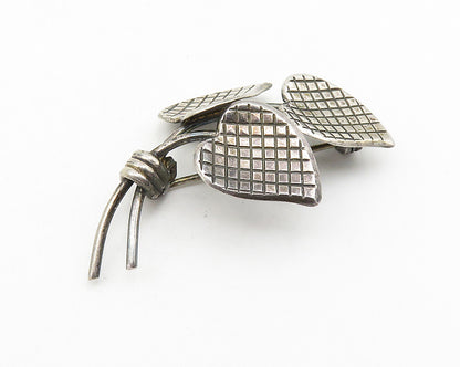 925 Sterling Silver  Vintage Shiny Cross Etched Flower Bunch Brooch Pin BP4236