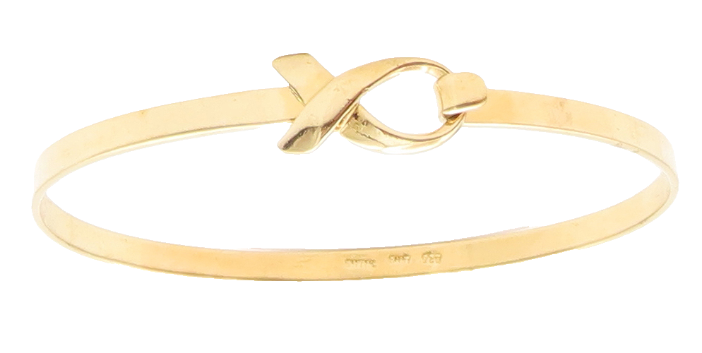 925 Sterling Silver  Shiny Gold Plated Ribbon Detail Bangle Bracelet  BT2071