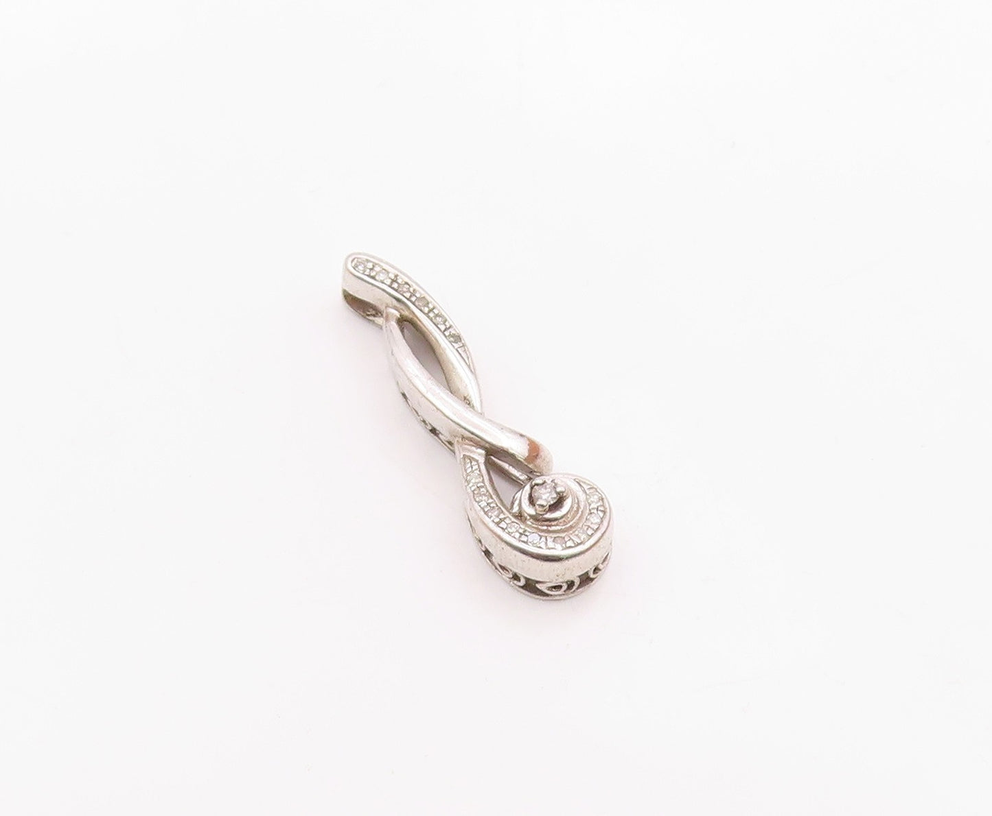 925 Sterling Silver  Vintage Genuine Diamonds Swirl Design Pendant  PT10872