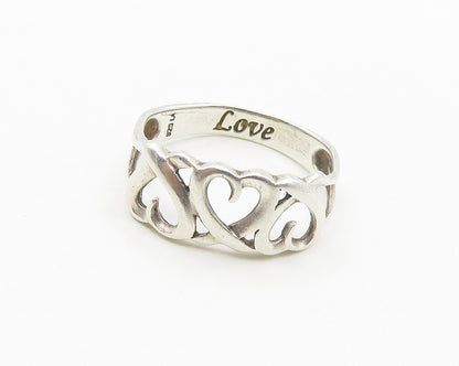 925 LA Sterling Silver  Shiny Love Etched Hearts Band Ring Sz 8.5  RG18442