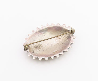 925 Sterling Silver  Vintage Shiny Floral Patterned Dome Brooch Pin  BP3637