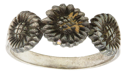 925 Sterling Silver  Vintage Dark Tone Sunflowers Band Ring Sz 9  RG14984