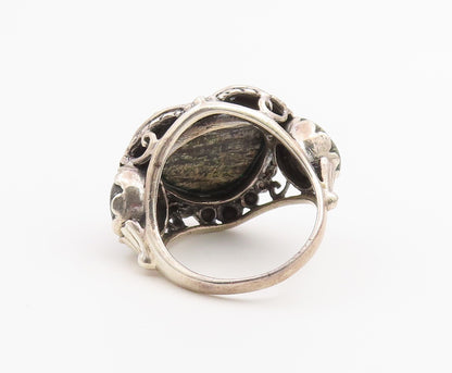 925 Sterling Silver Vintage Ring Green Jasper Botanical Ivy Vine  Sz 12  RG36740