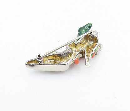 925 Sterling Silver  Vintage Enamel Floral Vine Wrapped Shoe Brooch Pin BP2208