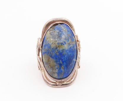 925 Sterling Silver Vintage Ring Classic Large Lapis Lazuli Band Sz 10.5 RG35650