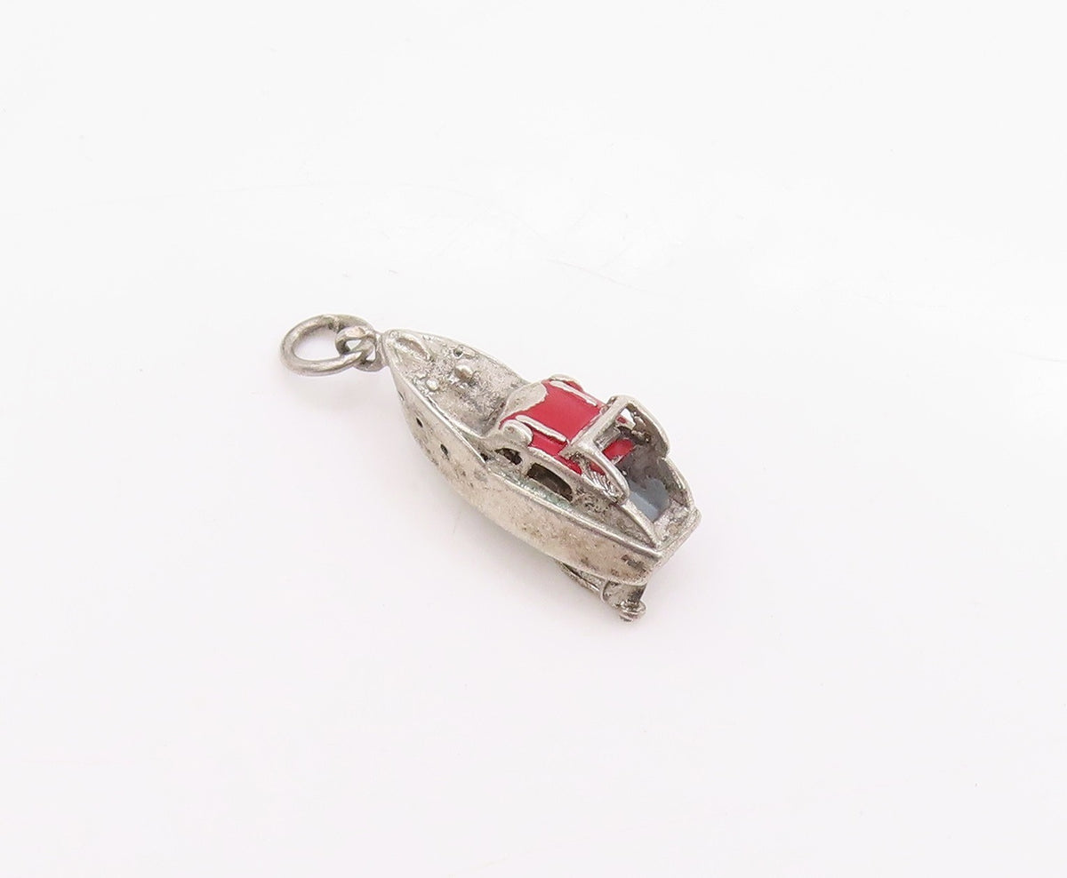 925 Sterling Silver Vintage Pendant Enameled Personal Boat Charm  PT24730