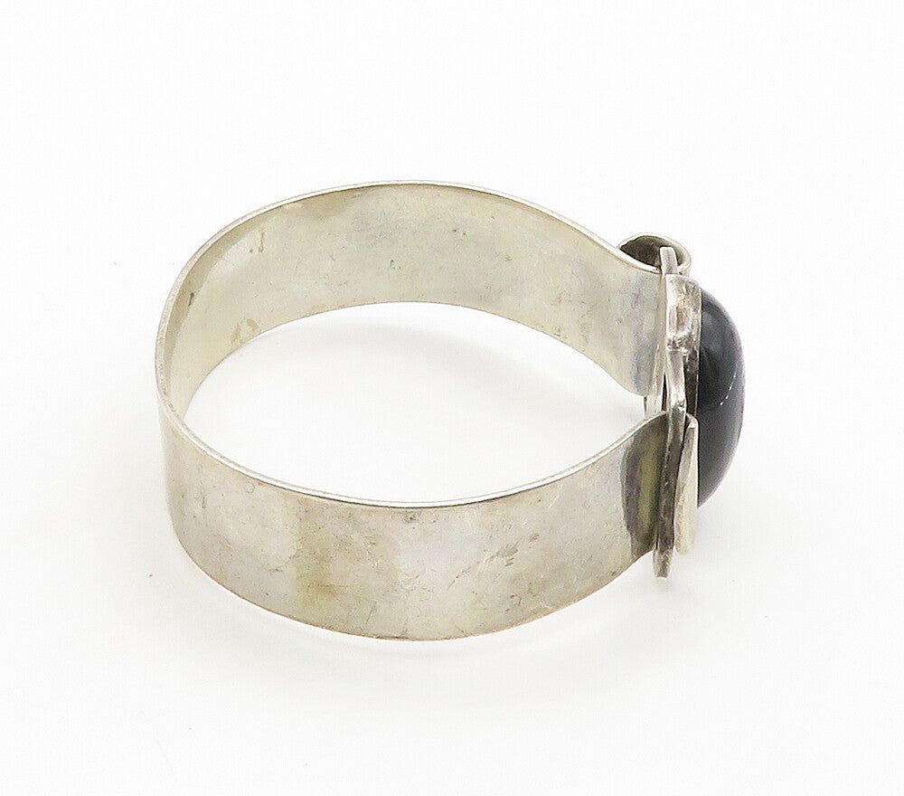 MEXICO 925 Sterling Silver  Vintage Black Onyx Hook Bangle Bracelet  BT6143