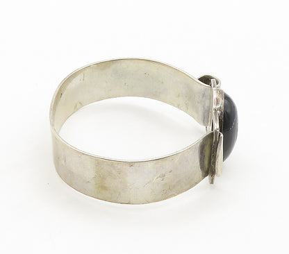 MEXICO 925 Sterling Silver  Vintage Black Onyx Hook Bangle Bracelet  BT6143