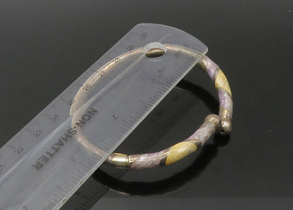 925 Sterling Silver  Vintage Enamel Detail Bypass Cuff Bracelet  BT8863