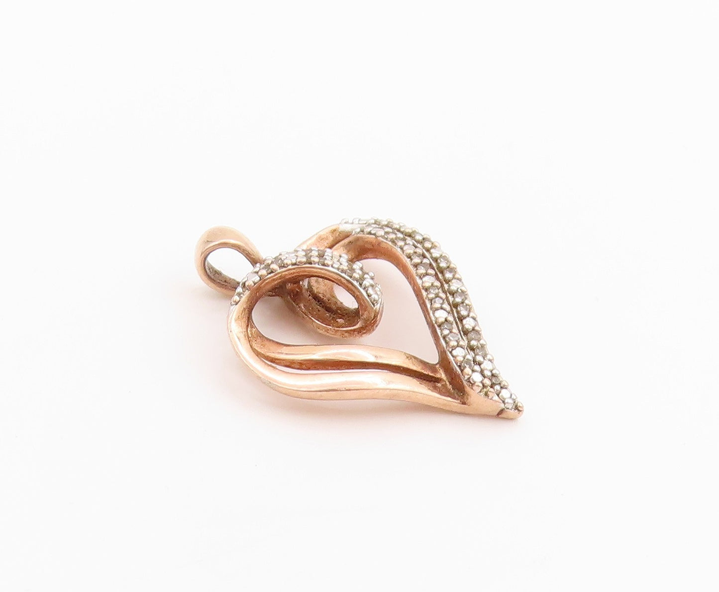 925 Sterling Silver Vintage Pendant Gold Plated Real Diamonds Love Heart PT24952