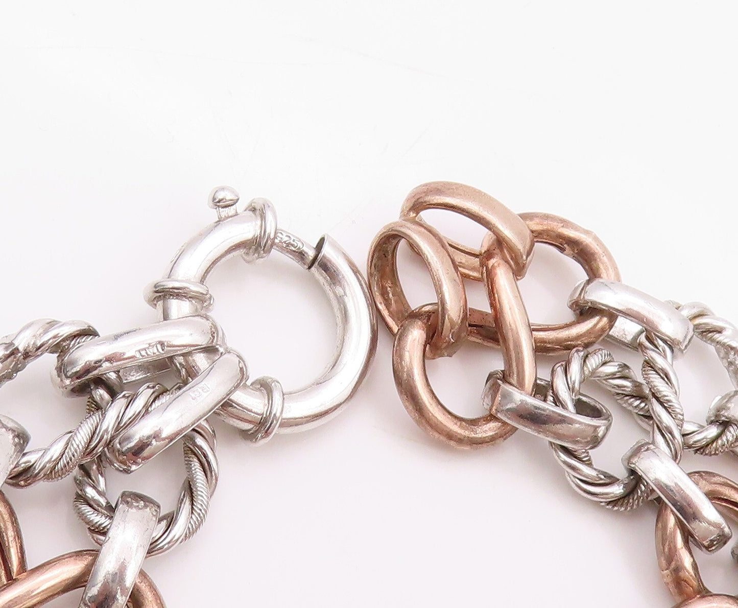 925 Sterling Silver Vintage Bracelet Twisted Rope Ring & Infinity Linked BT11117