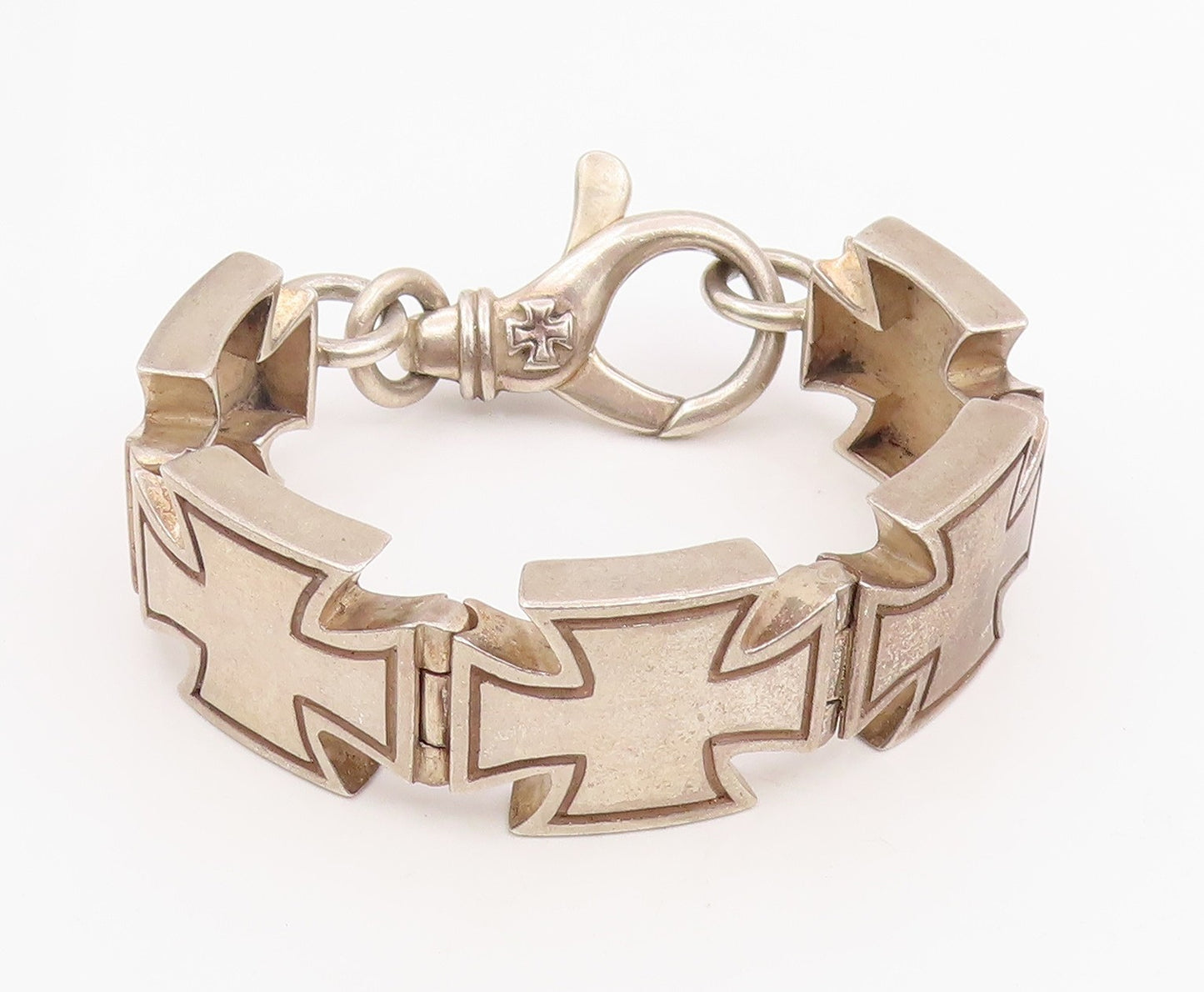 925 Sterling Silver Vintage Bracelet Solid Religious Maltese Cross Link  BT11873