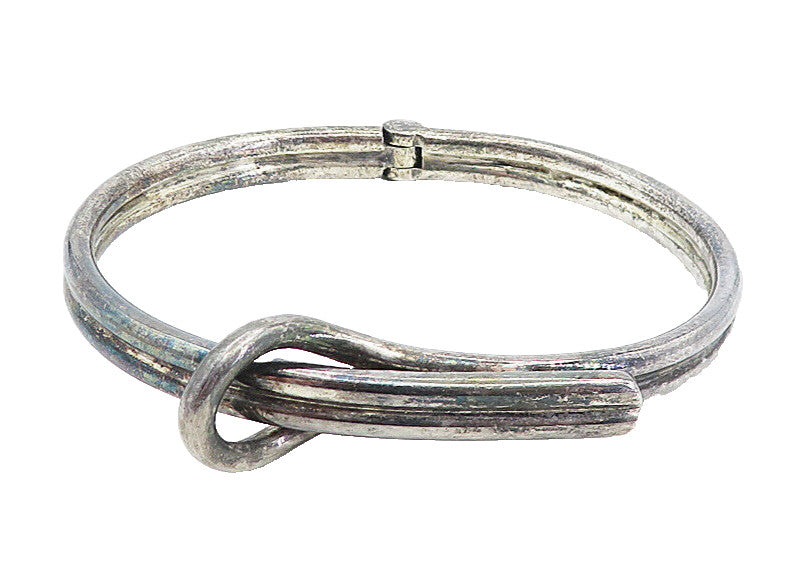 925 Sterling Silver  Vintage Dark Tone Ribbed Loop Bangle Bracelet  BT3277