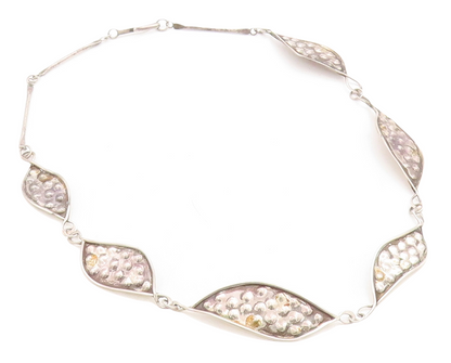 925 Sterling Silver  Vintage Dark Tone Floral Leaf Chain Necklace  NE2079