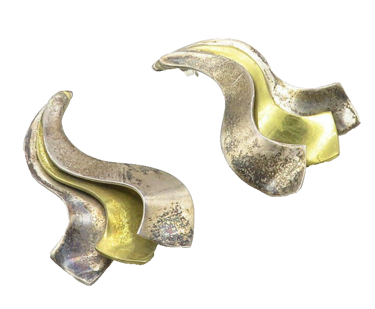 MEXICO 925 Sterling Silver  Vintage Two Tone Swirl Dangle Earrings  EG5193