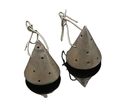 925 Sterling Silver  Vintage Dotted Cone Shape Heavy Drop Earrings  EG10227