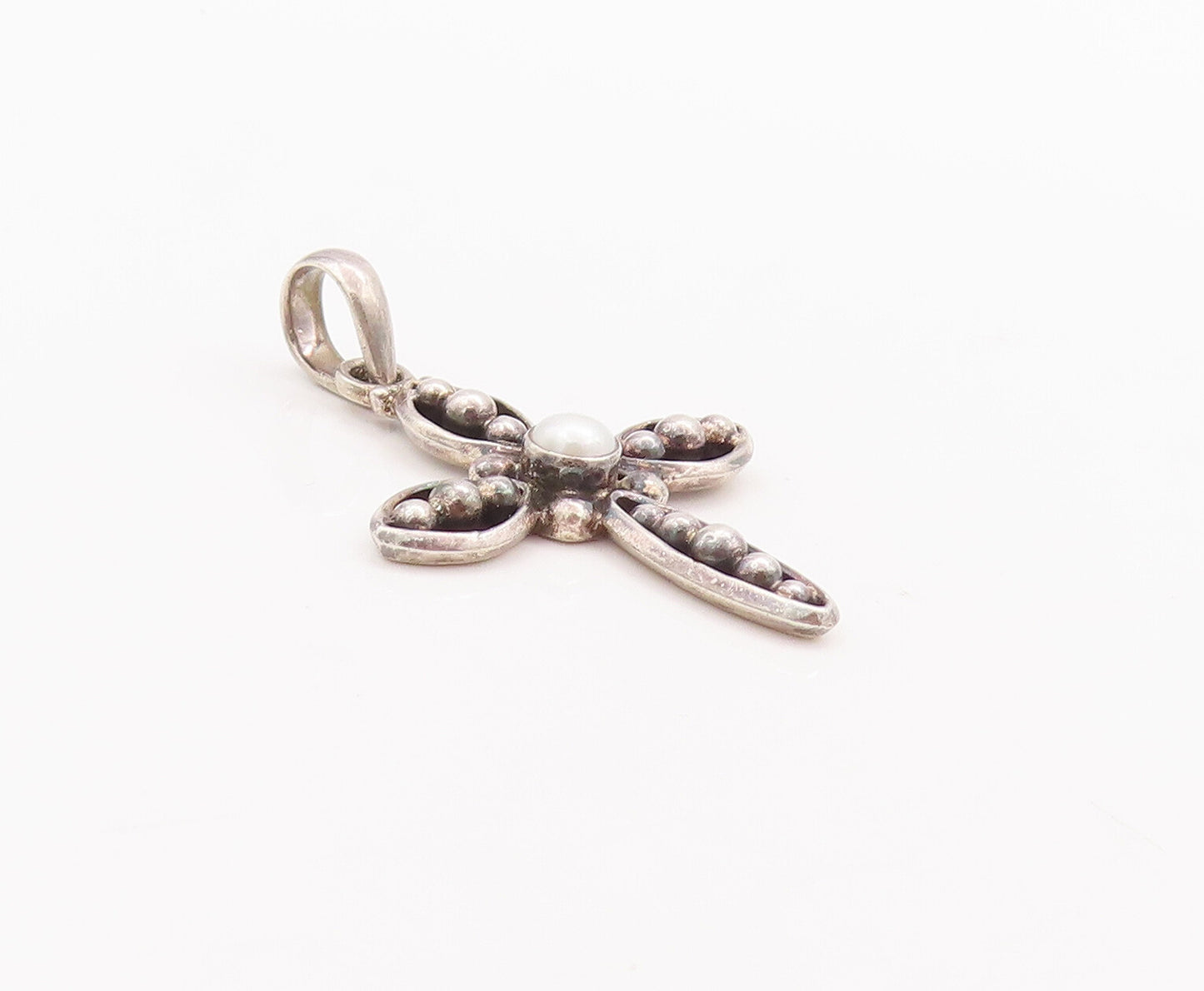 925 Sterling Silver Vintage Pendant SILPADA Faux Pearl Beaded Cross  PT22892