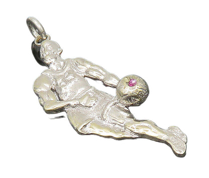925 Sterling Silver  Vintage Shiny Basketball Player Sports Pendant  PT13385
