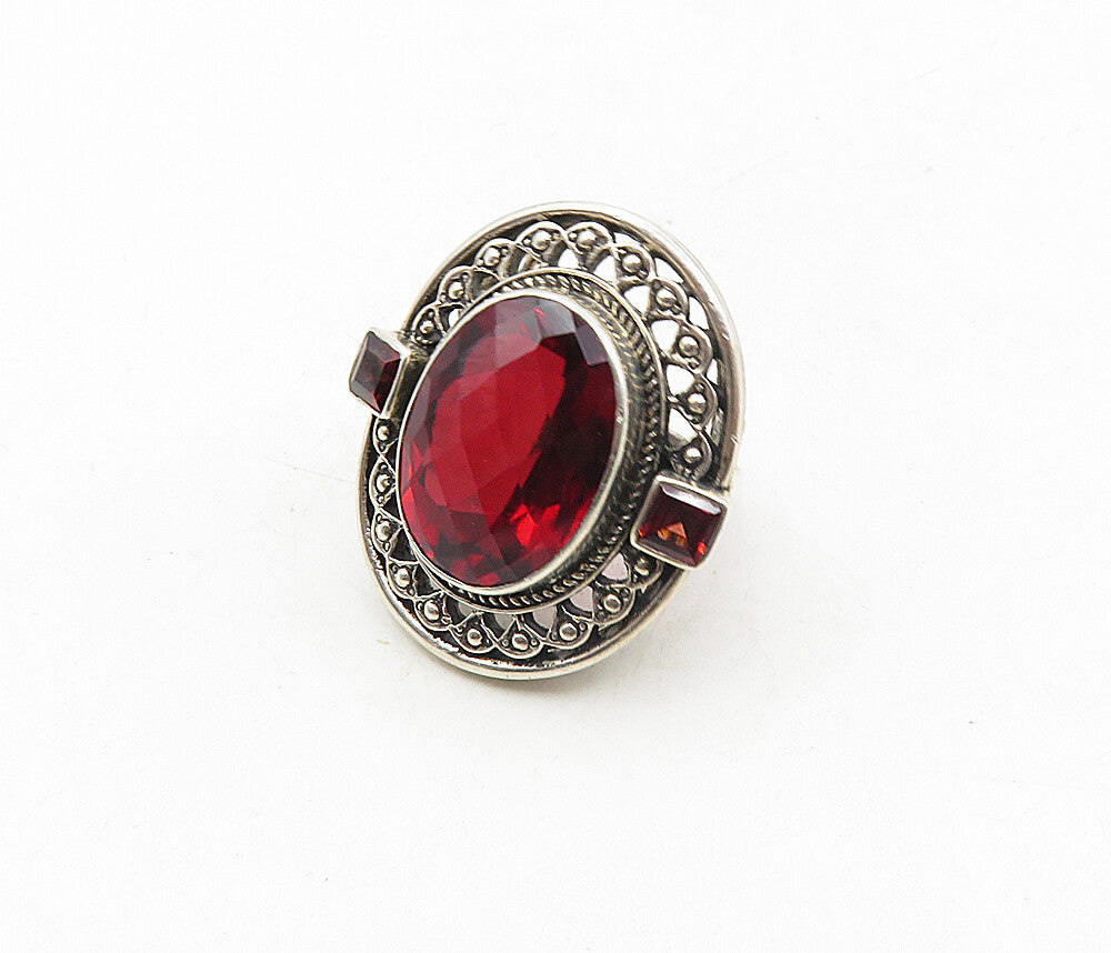 NICKY BUTLER 925 Sterling Silver  Vintage Red Topaz Cocktail Ring Sz 6  RG9041