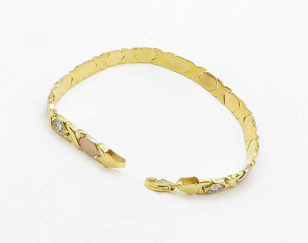 925 Sterling Silver  Shiny Cubic Zirconia Two Tone XO Chain Bracelet  BT6366