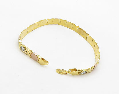 925 Sterling Silver  Shiny Cubic Zirconia Two Tone XO Chain Bracelet  BT6366